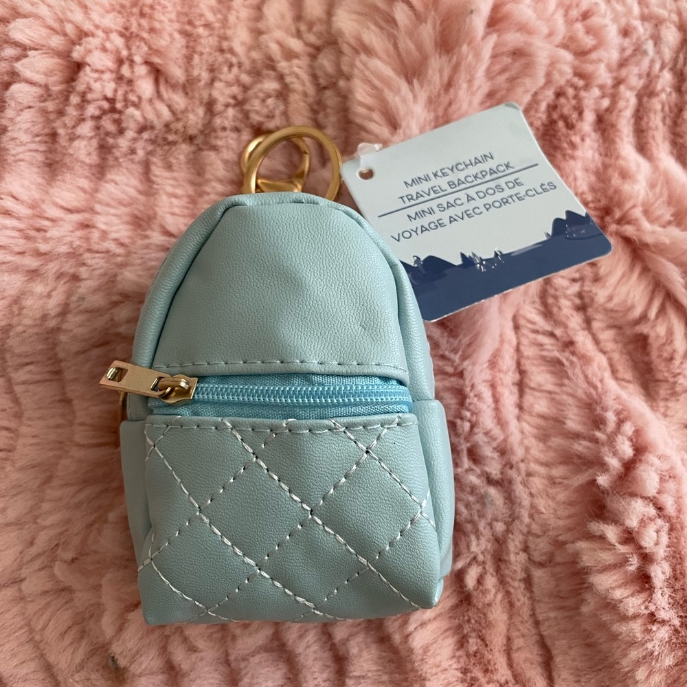 Elegant Quilted Mini Keychain Backpack - Light Blue